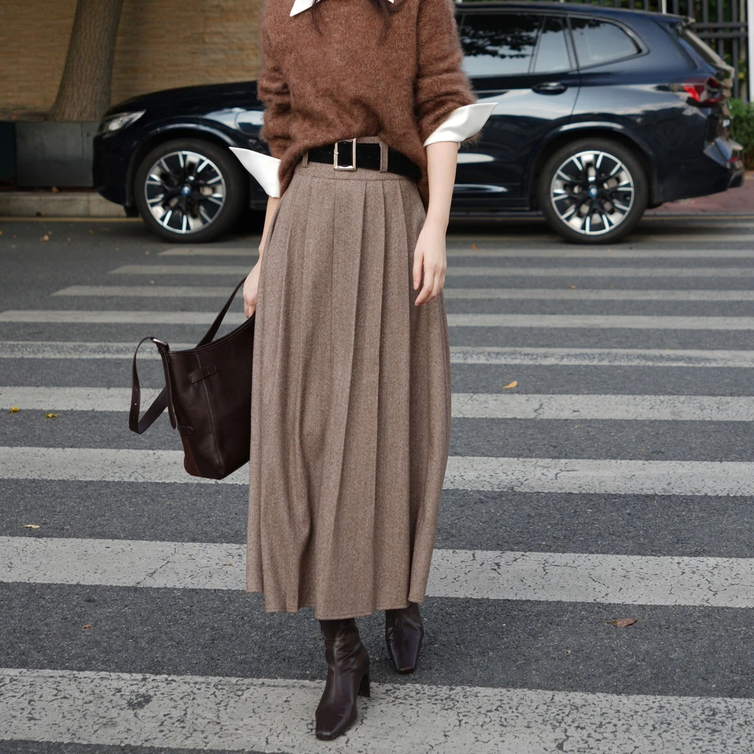 尼河日照’艺术感百褶长裙