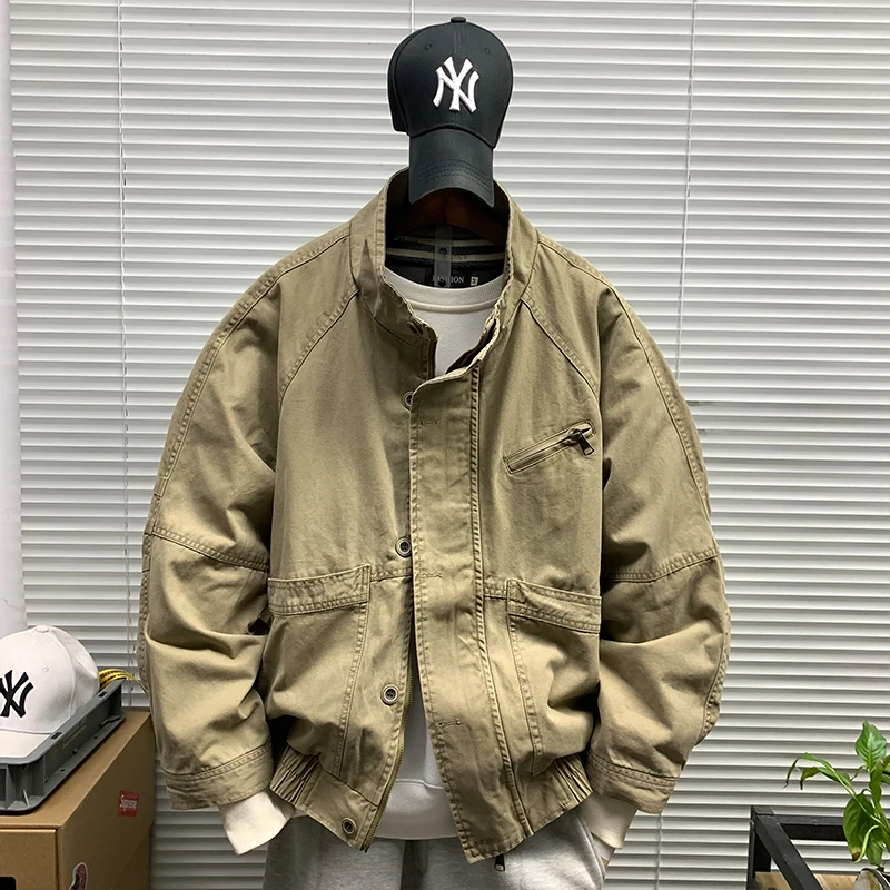 春秋新款立领夹克男士潮牌休闲宽松百搭简约痞帅工装时尚外套上衣