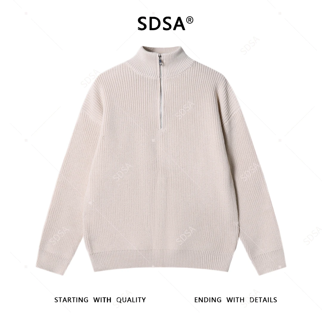 SDSA男士秋冬新款痞帅男装潮牌纯色半拉链立领针织衫时尚休闲毛衣