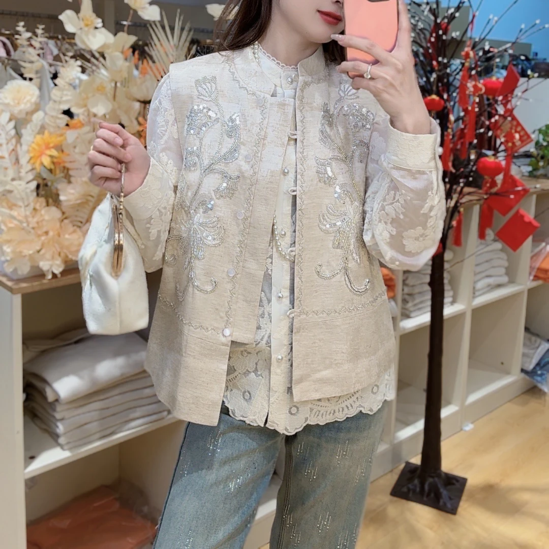 岚岚专属-春季新款中国风时尚新中式刺绣银杏亮片马甲mg85008