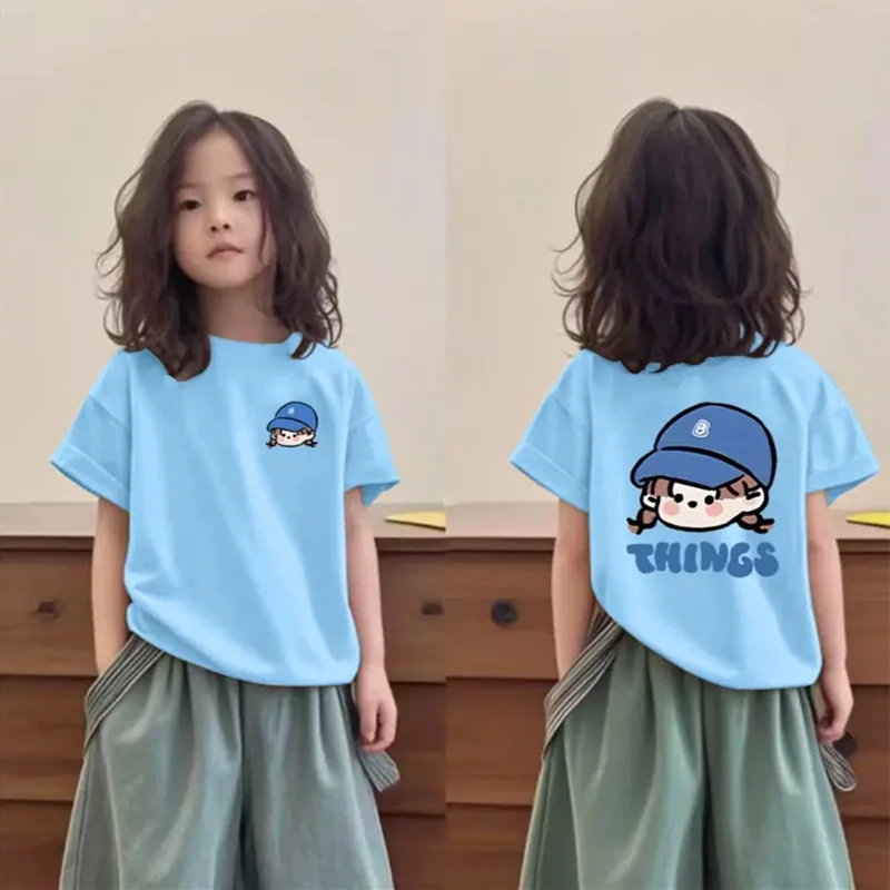 夏季纯棉女童短袖T恤2025新款洋气儿童半袖体恤女孩大童夏装上衣