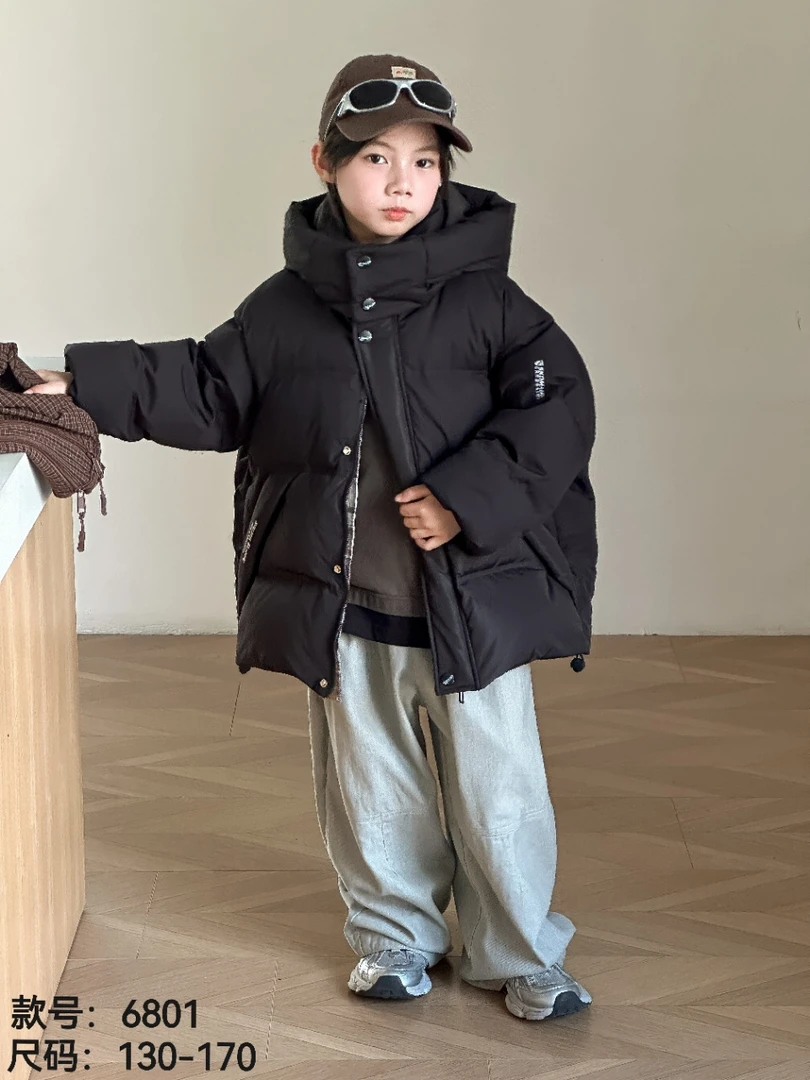 PPX 2025冬季儿童新款韩系宽松时尚连帽潮流百搭羽绒服   6801