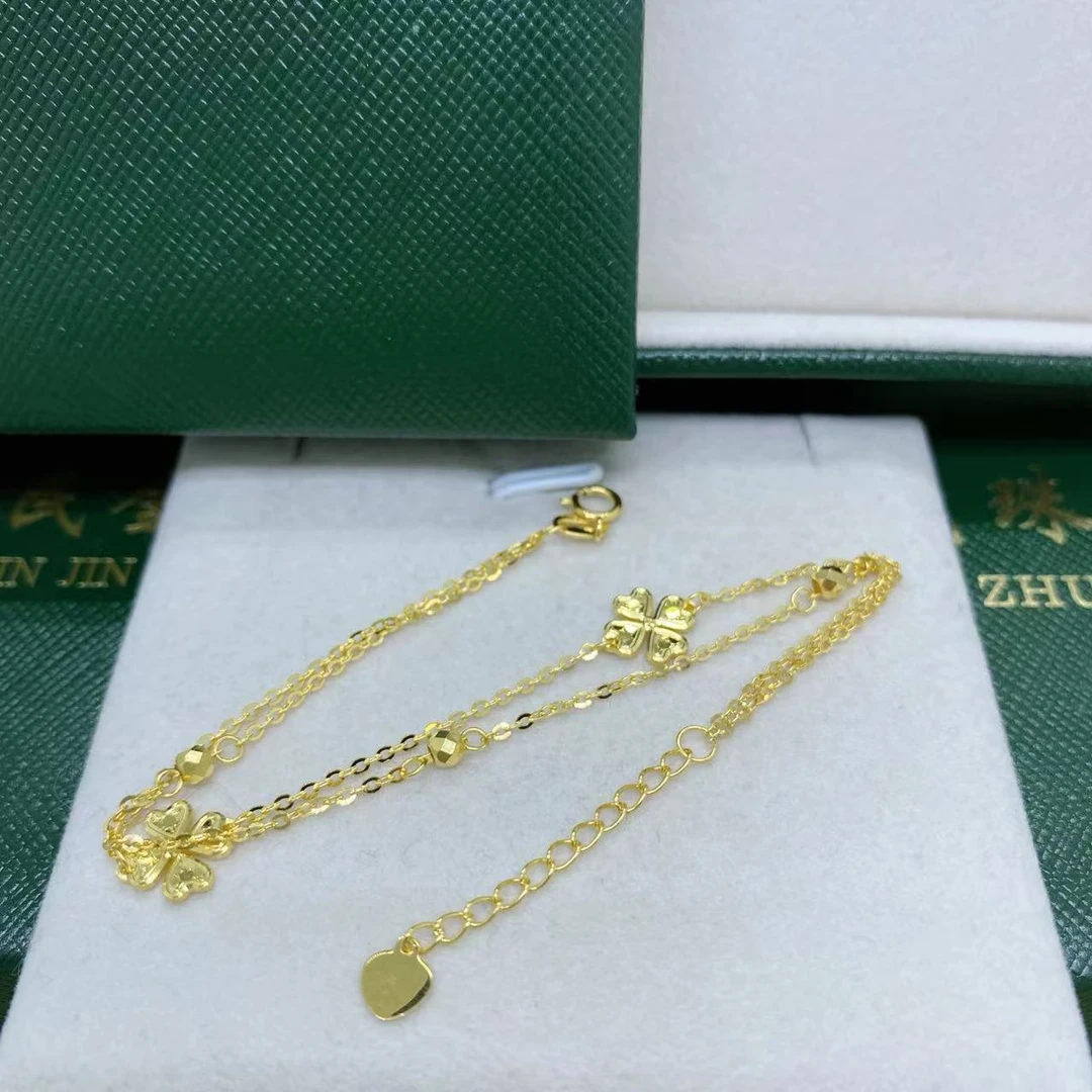 #9047黄18K金Au750幸运草双层手链