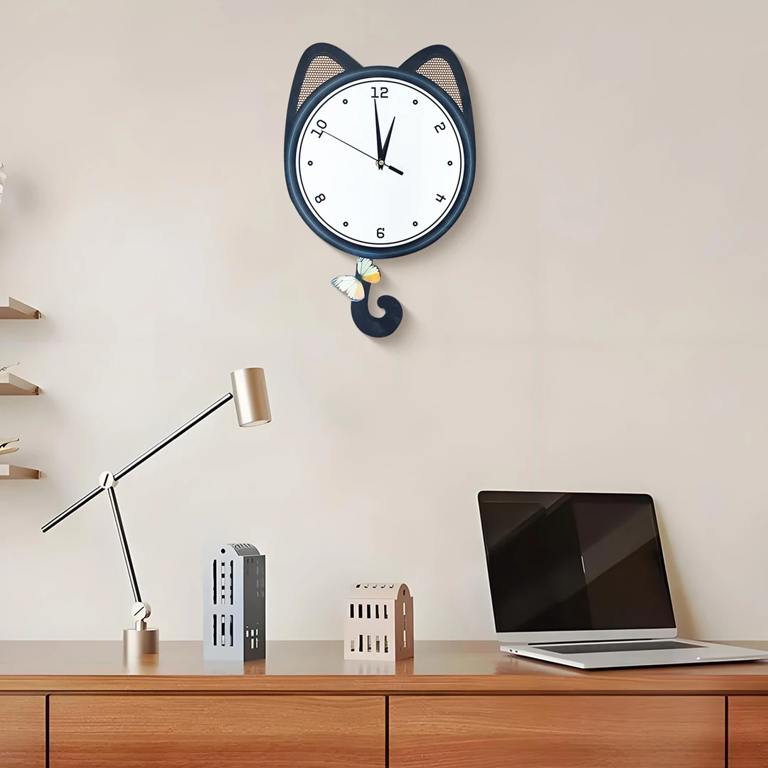 猫咪挂钟钟表客厅简约现代大气摇摆时钟奶油风装饰时钟2945