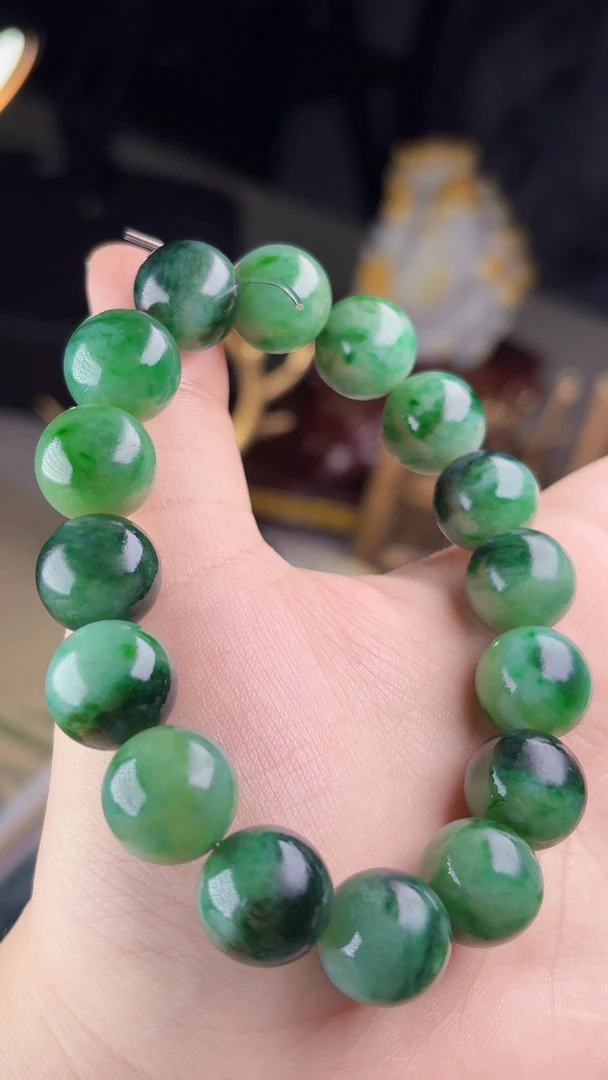 天然缅甸翡翠冰胶蓝水绿手串毛货买断需抛光尺寸卡13.9
