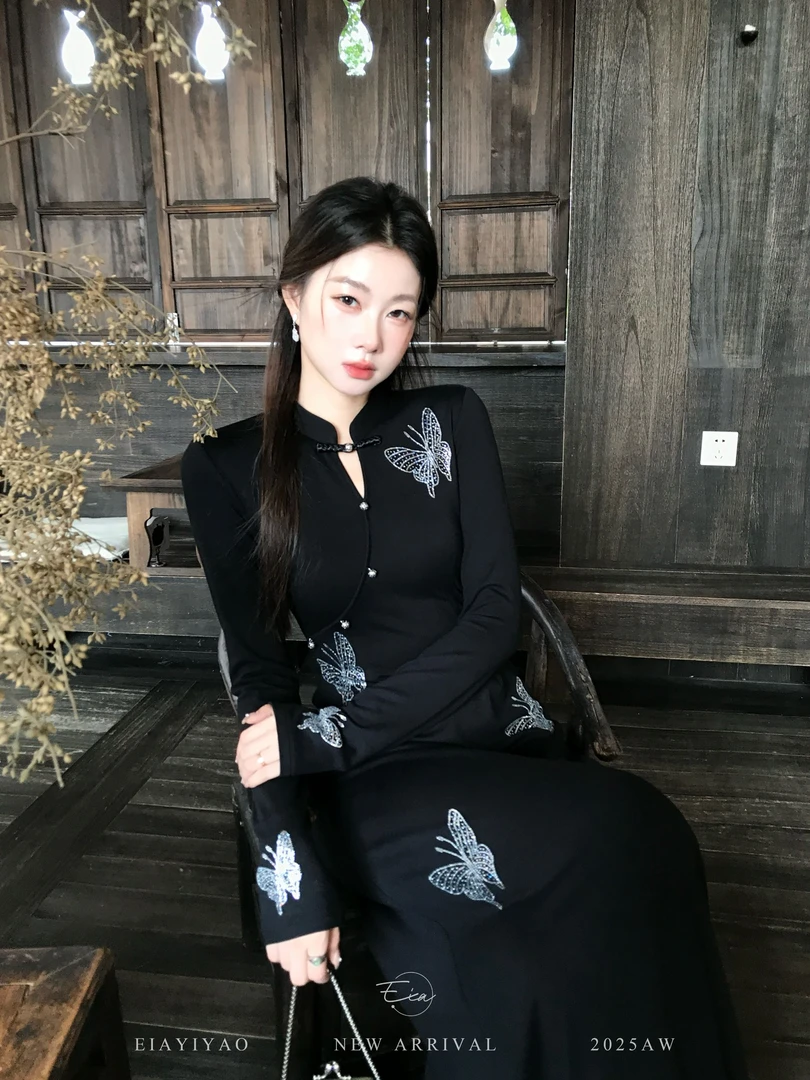 EIA一尧新中式国风【惊鸿影】清冷矜贵旗袍连衣裙收腰显瘦气质长裙