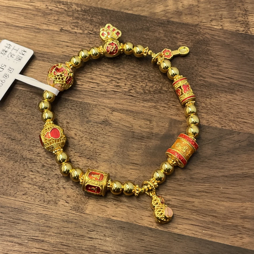 足金999红红火火黄金转运珠手串5D黄金工艺珐琅工艺手链5.81克