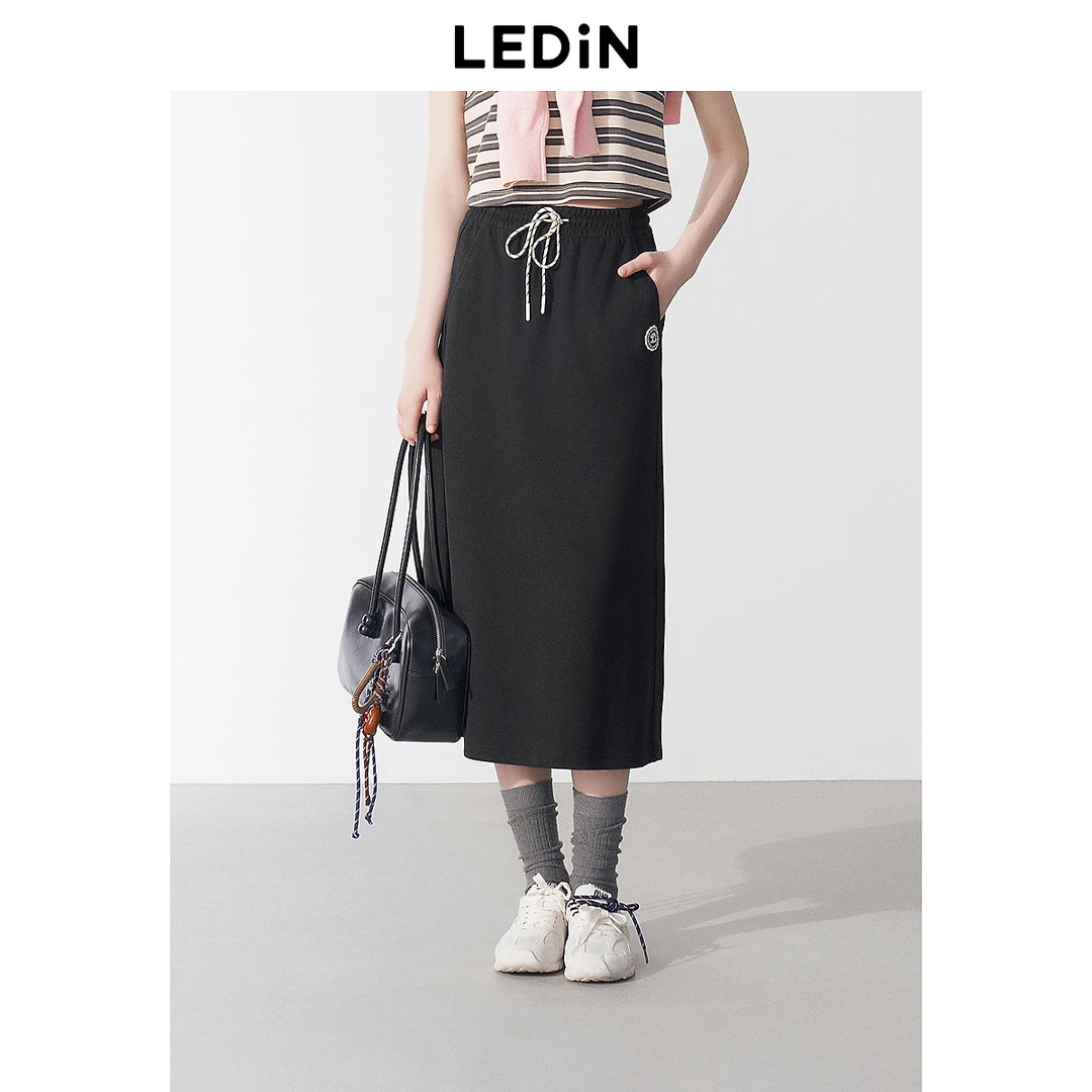 乐町后开叉休闲针织长裙2163