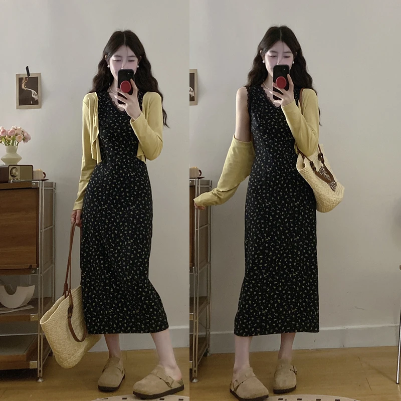 大码女装2025春夏新款韩版气质碎花显瘦连衣裙开衫复古洋气穿搭