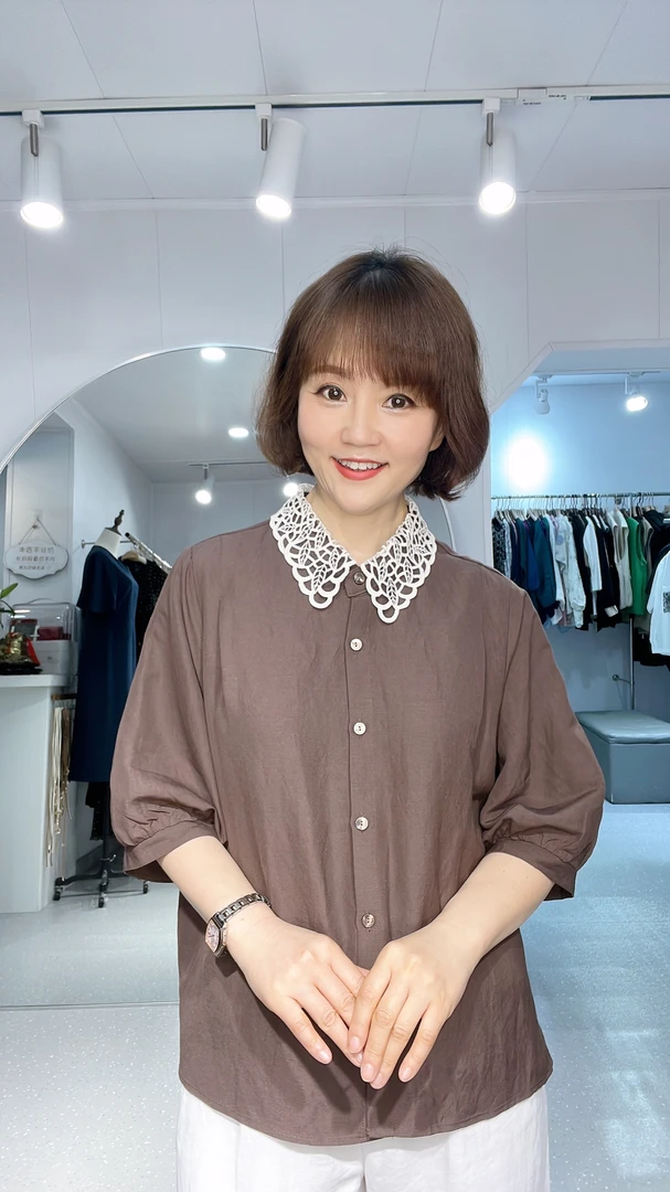 可爱白色蕾丝衬衫领麻料开衫