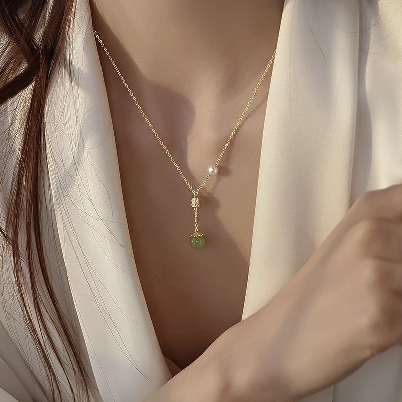 925纯银和田玉流苏项链女2025新款爆款夏不掉色法式锁骨链坠链