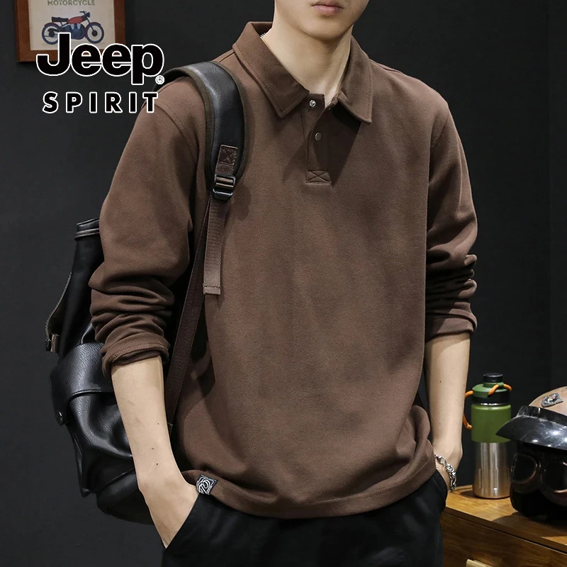 JEEPSPIRIT秋季新款POLO衫长袖t恤男潮牌秋冬加绒大码休闲打底杉