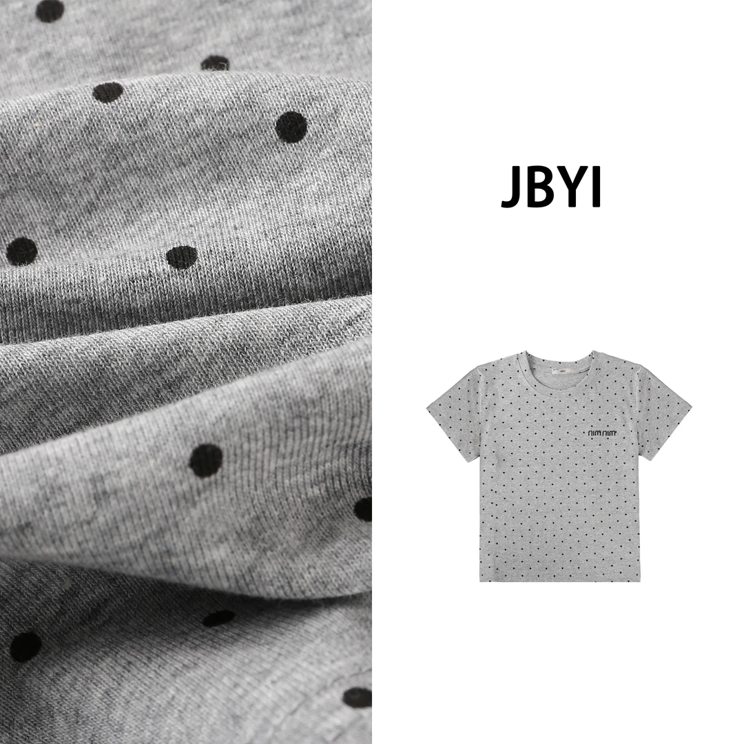 安禾家-小个子【波点撞色】短袖T恤洋气衣服女装圆领上衣