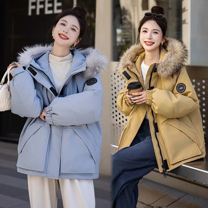 【新国标90白鸭绒】工装韩版加厚中长款保暖特大码羽绒服女宽松显瘦