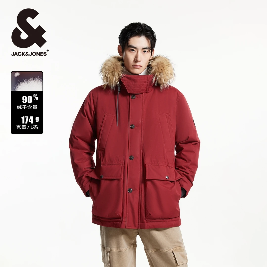 杰克琼斯休闲男装厚外套WOOLRICH联名款新款男士连帽羽绒服中长款