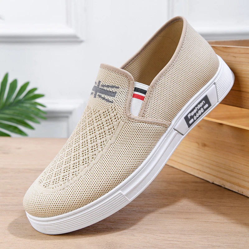 2025夏季网鞋男软底透气飞织网面鞋牛筋软底休闲布鞋一脚蹬爸爸鞋
