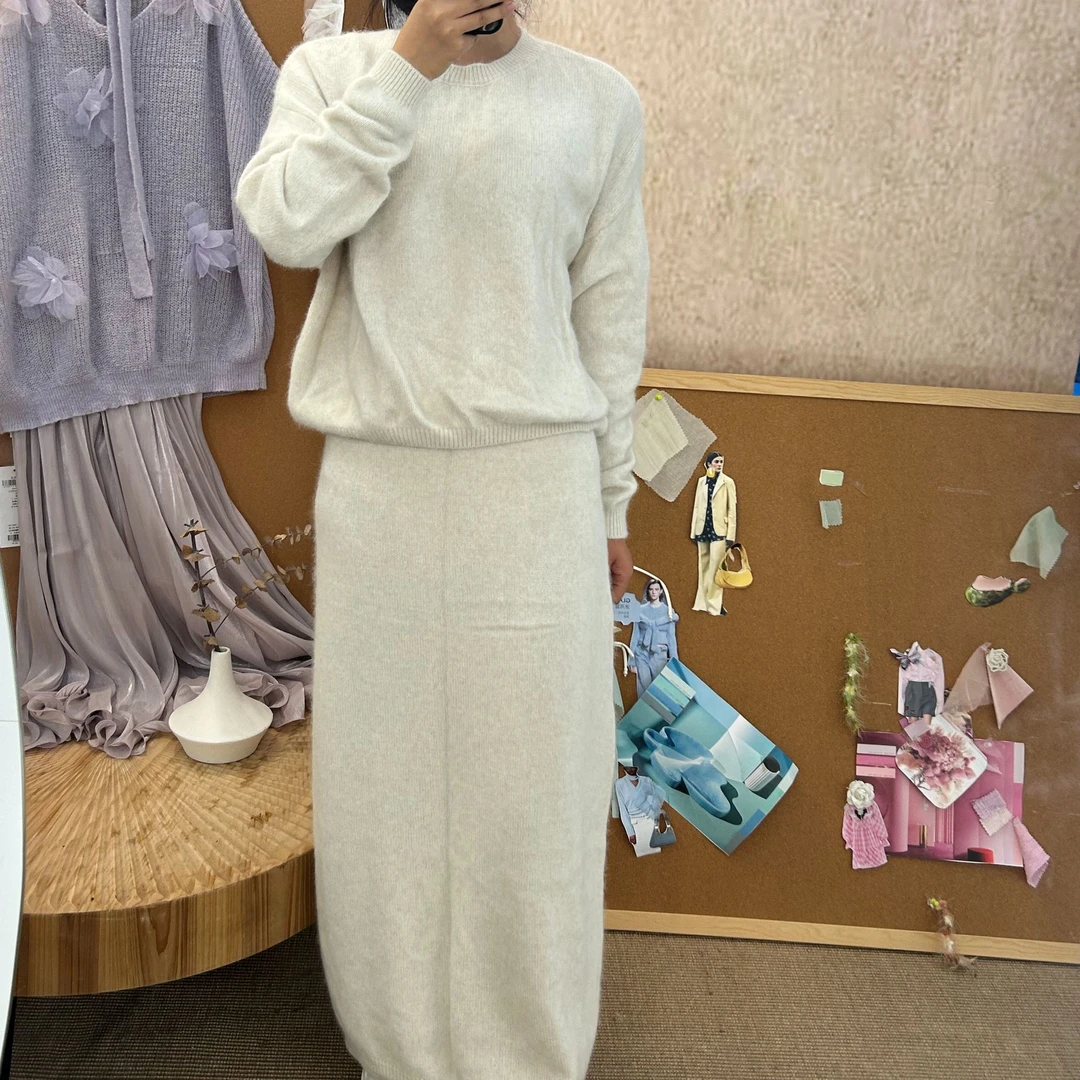 81长款轻职风宽松常规松紧带半身裙中长裙气质秋冬纯色