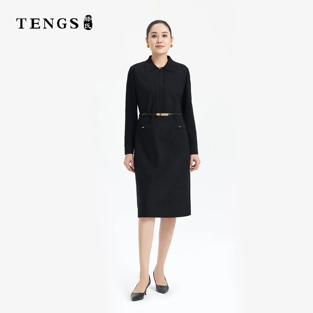 TENGS滕氏女装秋冬新款优雅气质通勤百搭长袖连衣裙