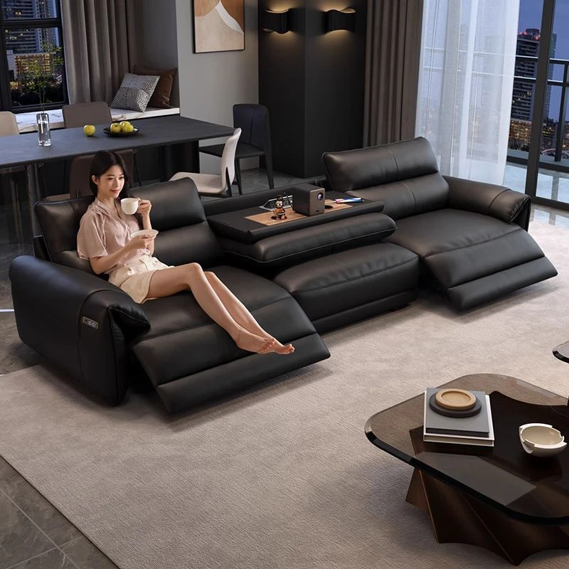 新款功能翻盖沙发太空电动舱家庭影院极简意式轻奢零靠墙真皮沙发