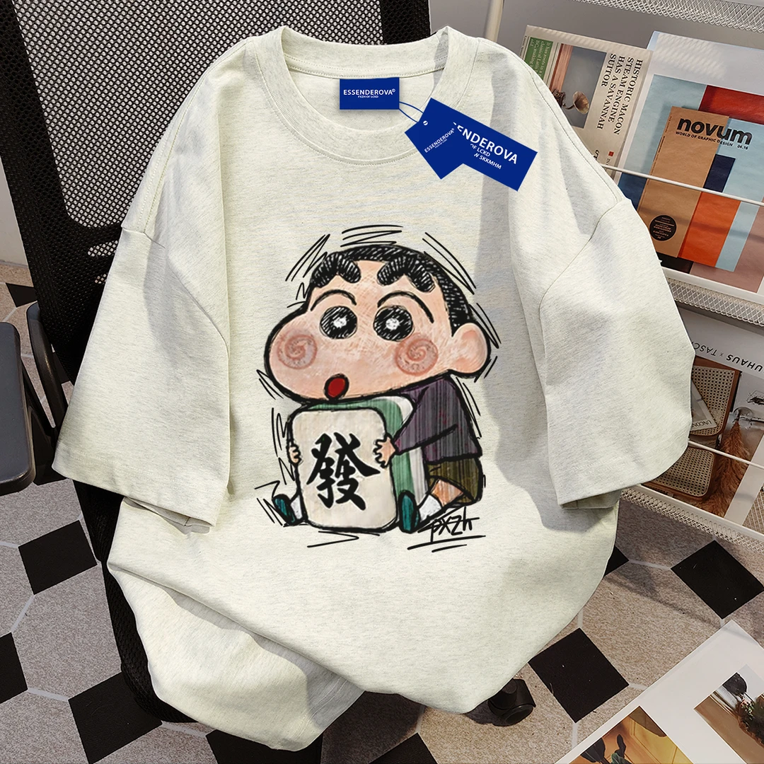 100%纯棉2025夏季新款蜡笔小新印花短袖t恤女欧美卡通风百搭上衣