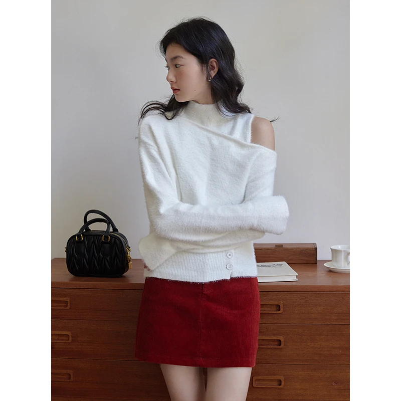 EGGKA【现现】斜肩毛衣秋冬E24A4160BK