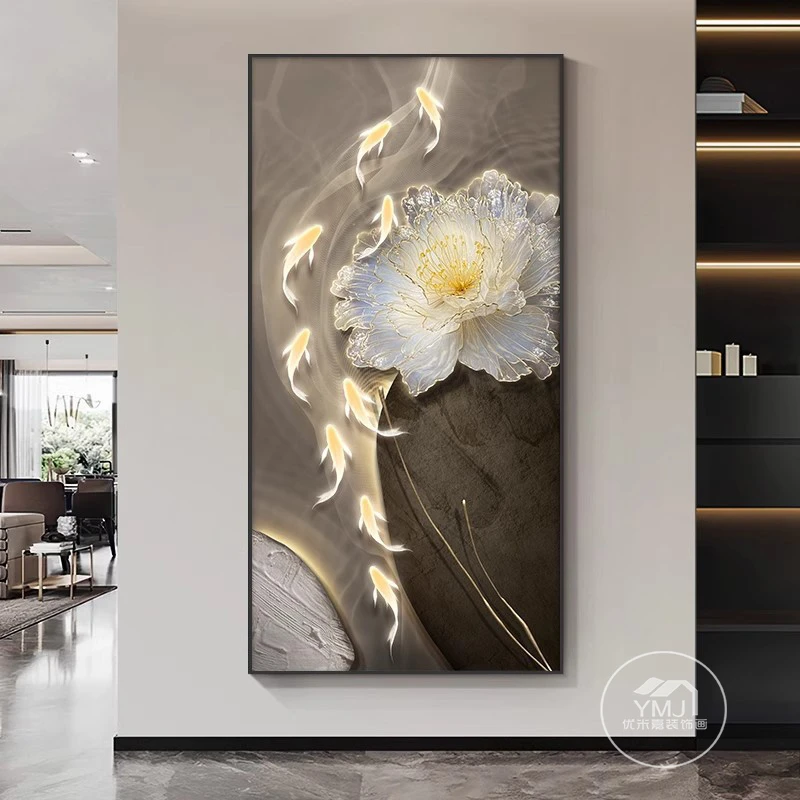 石来运转九鱼图入户玄关装饰画现代轻奢高级感走廊过道玄关装饰画