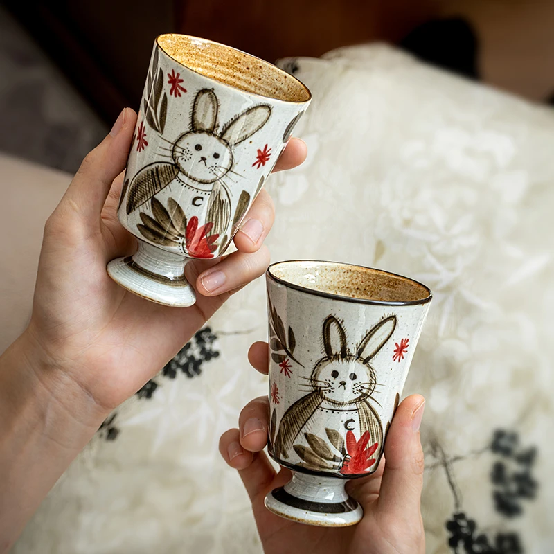 小悠家 国内手作创意手绘高脚杯冰裂釉马克杯陶瓷主人杯茶杯女