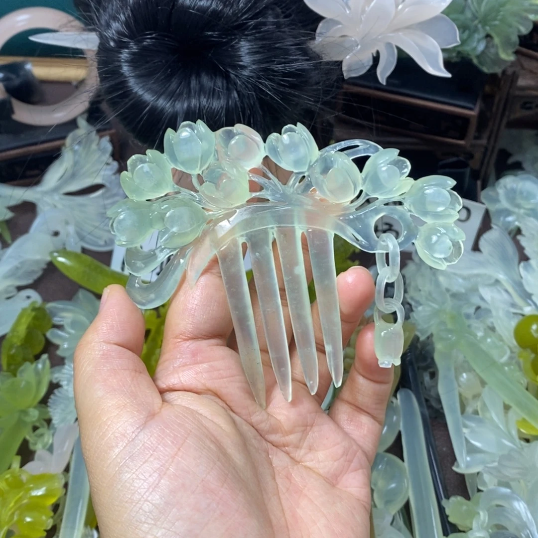 竹***卜蛇纹石玉未镶嵌发饰