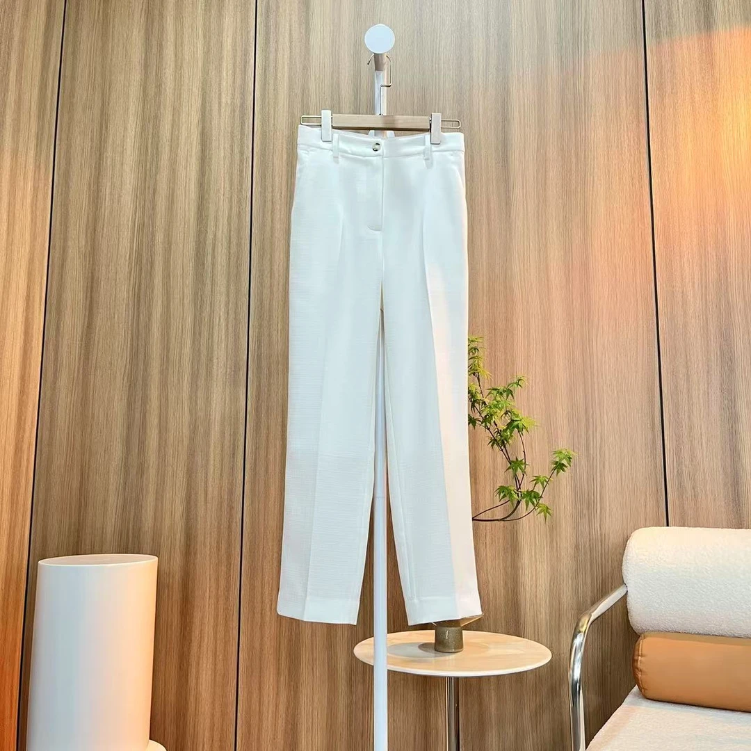 阿虎高定新款直筒裤长裤显瘦黑色白色气质休闲裤醋酸小直筒裤型