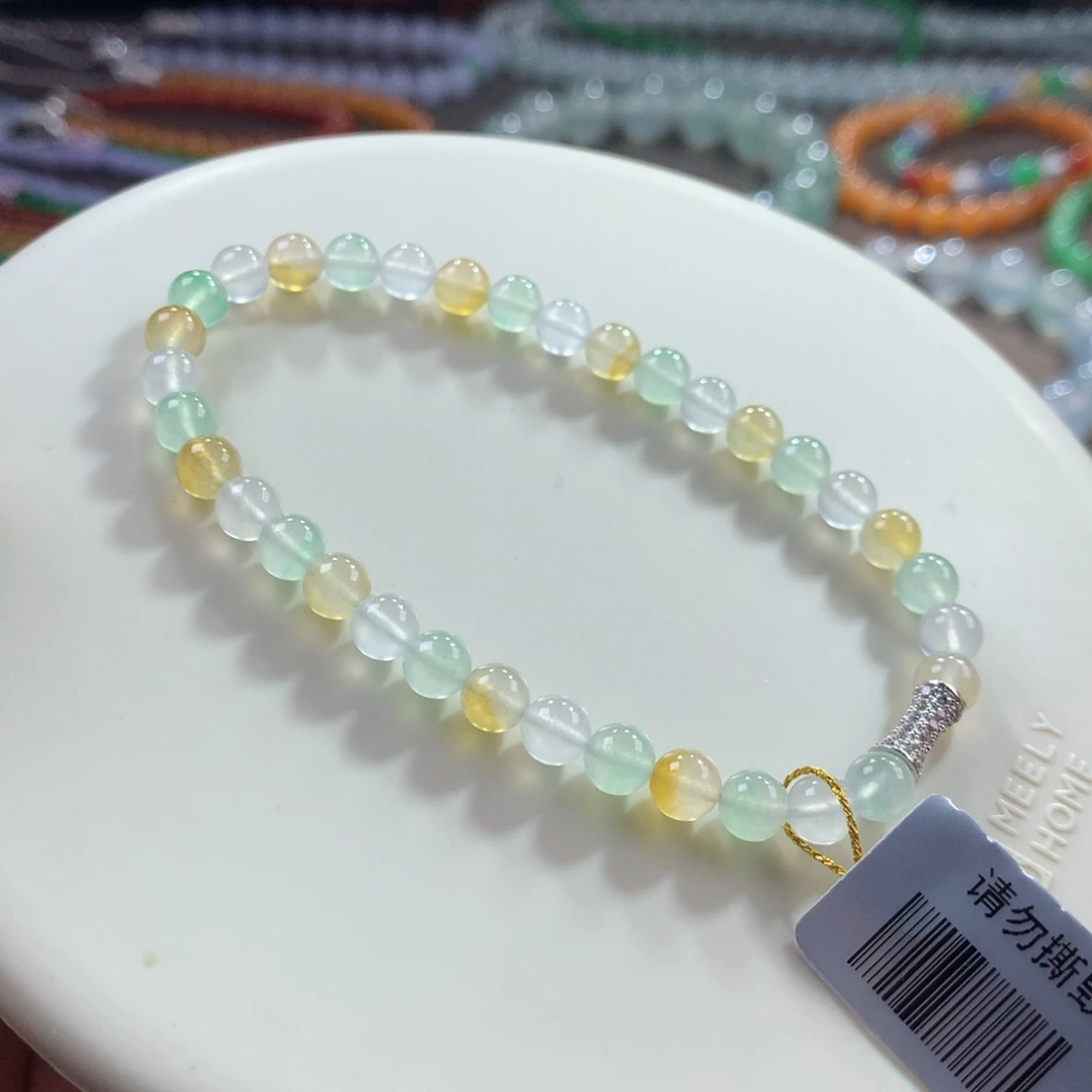 翡翠未镶嵌手链高冰仙气冰种马卡龙多宝手链卡5