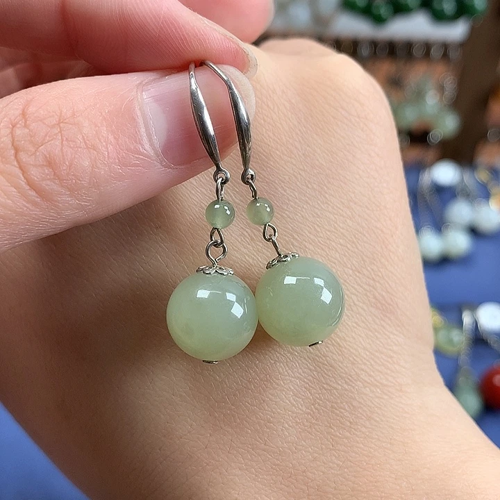 和田玉银S925镶嵌耳饰12左右晴水