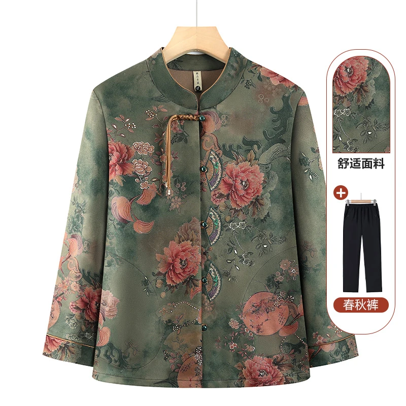 妈妈新中式国风衬衫奶奶春装外套中老年人薄款衣服女老人春秋衬衣