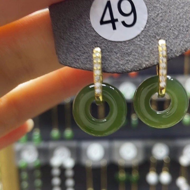 和田玉银S925镶嵌耳饰