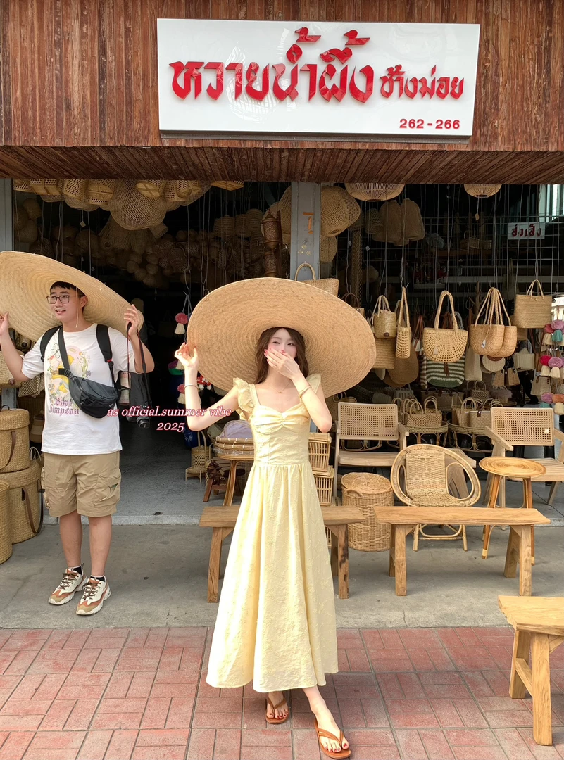 李满满|短袖飞飞袖长裙气质复古连衣裙甜美时尚温柔裙子