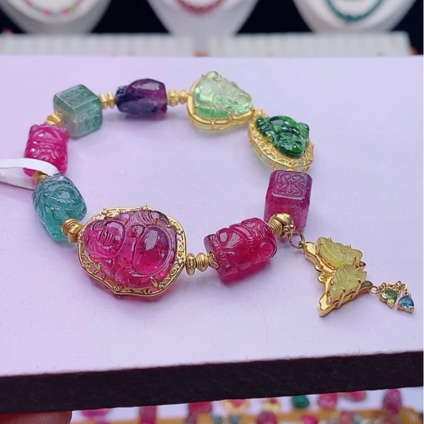 【闪购商品】碧玺手链18K金镶嵌碧玺多宝手链