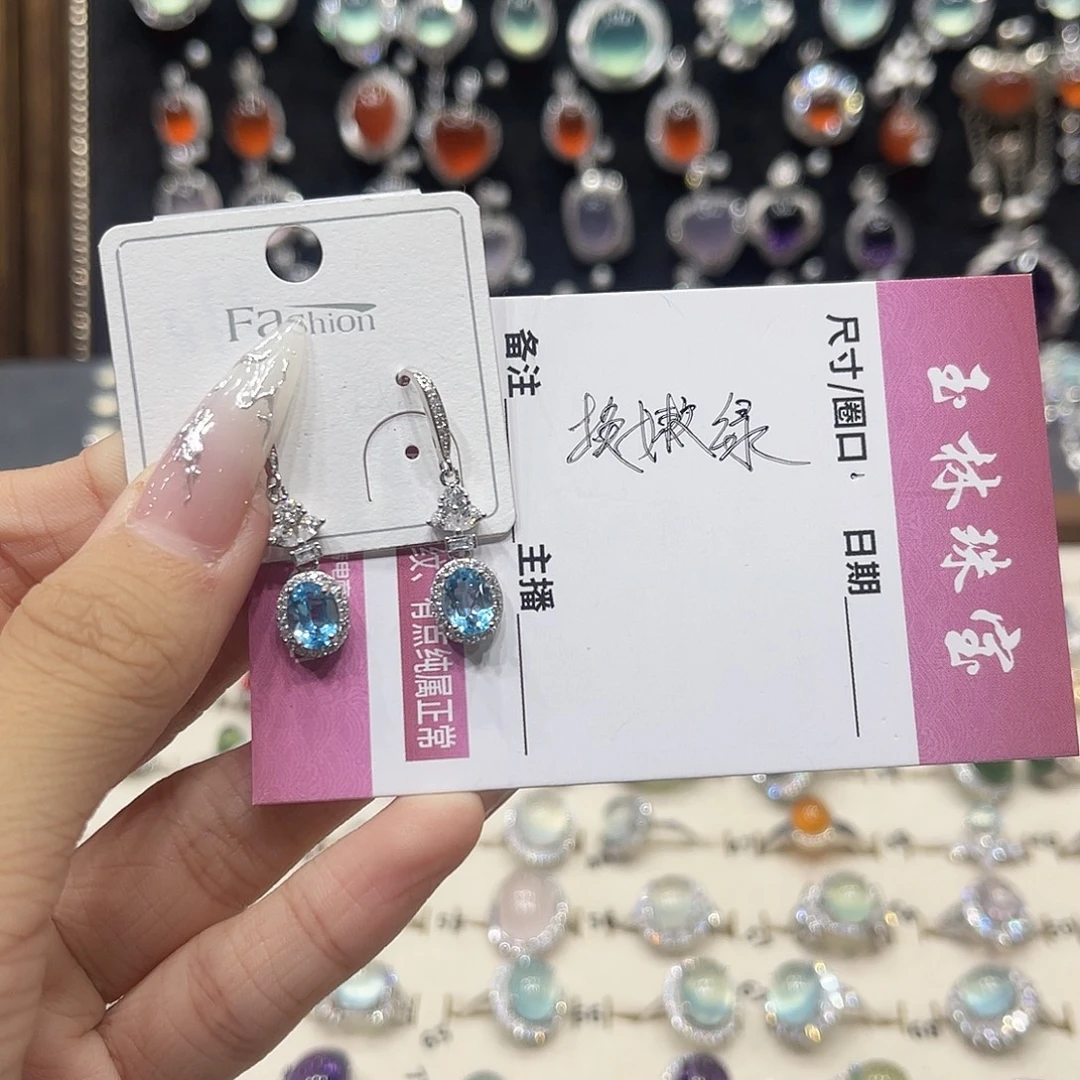 花***花银S925镶嵌岫玉耳坠