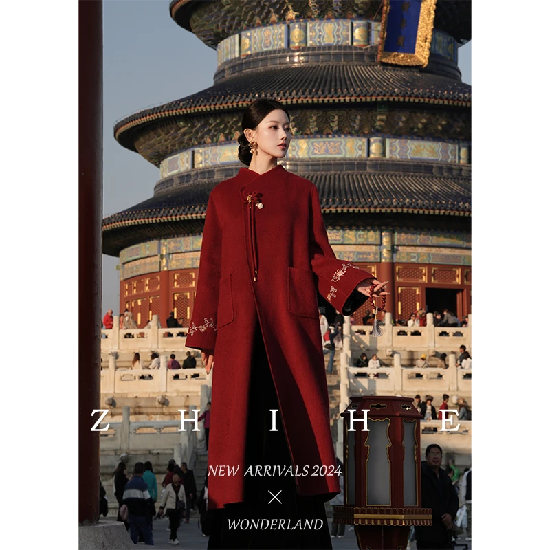 至禾Wonderland【禧墨-福禄大衣】手工坊-100羊毛黑红双面穿大衣