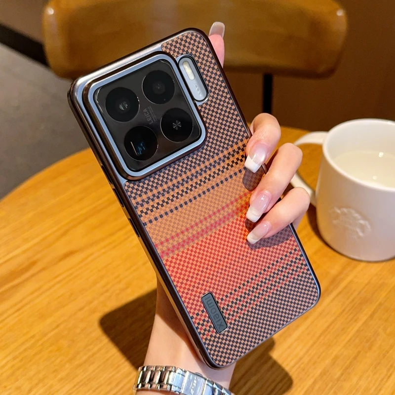 适用小米15Spro手机壳防摔奢华新款15ultra保护套彩格纹大孔设计