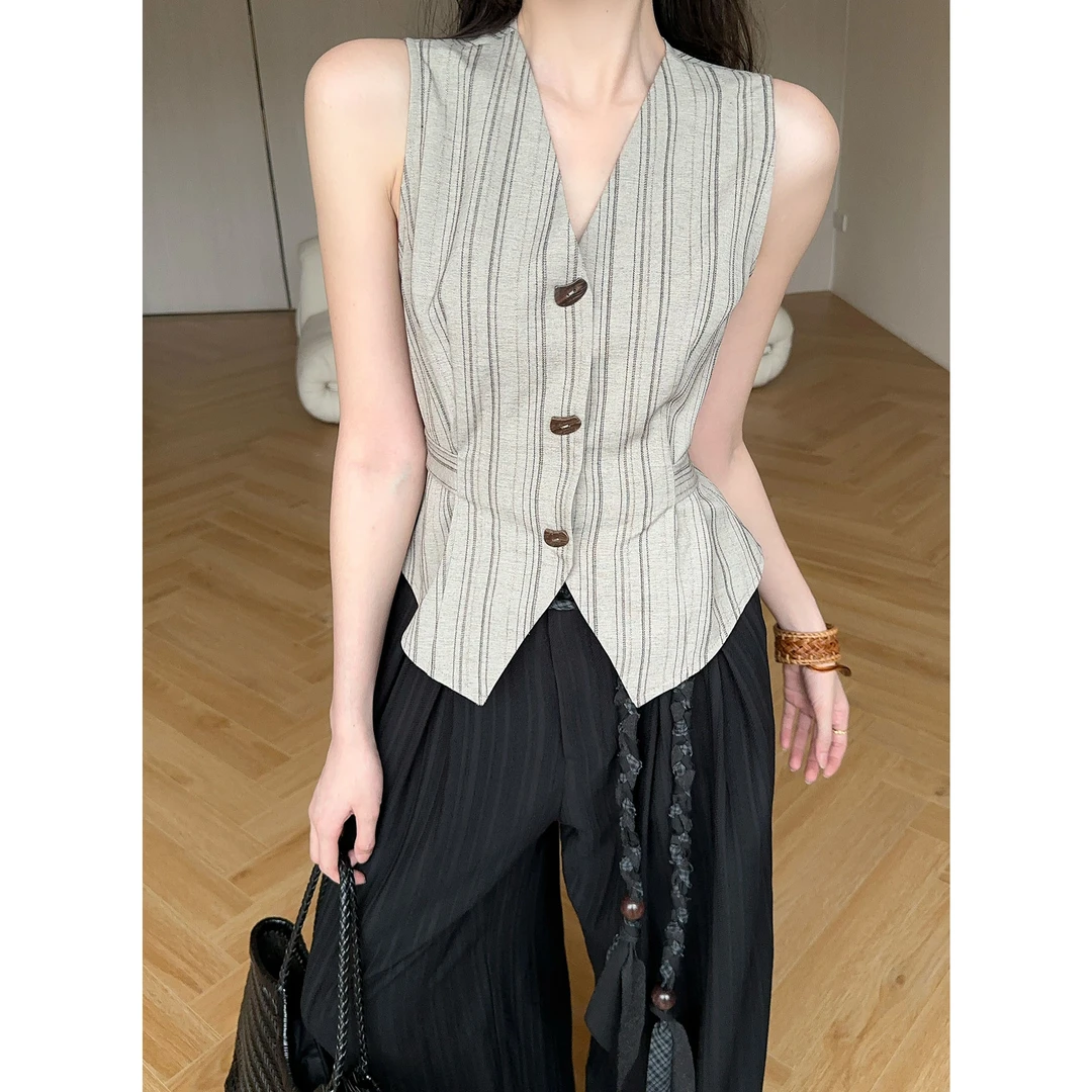 JIJINQI时尚显瘦气质通勤法式复古修身设计马甲上衣 JD05SZPT1327