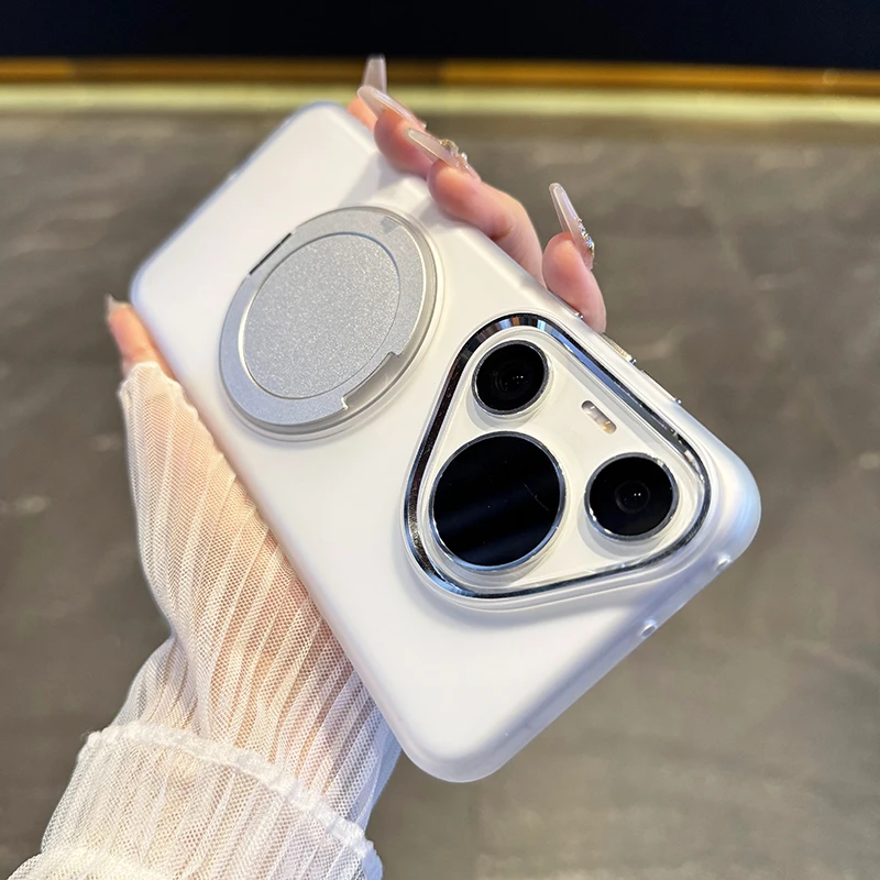 适用于华为pura80pro手机壳磨砂透明360旋转磁吸支架简约防摔高级