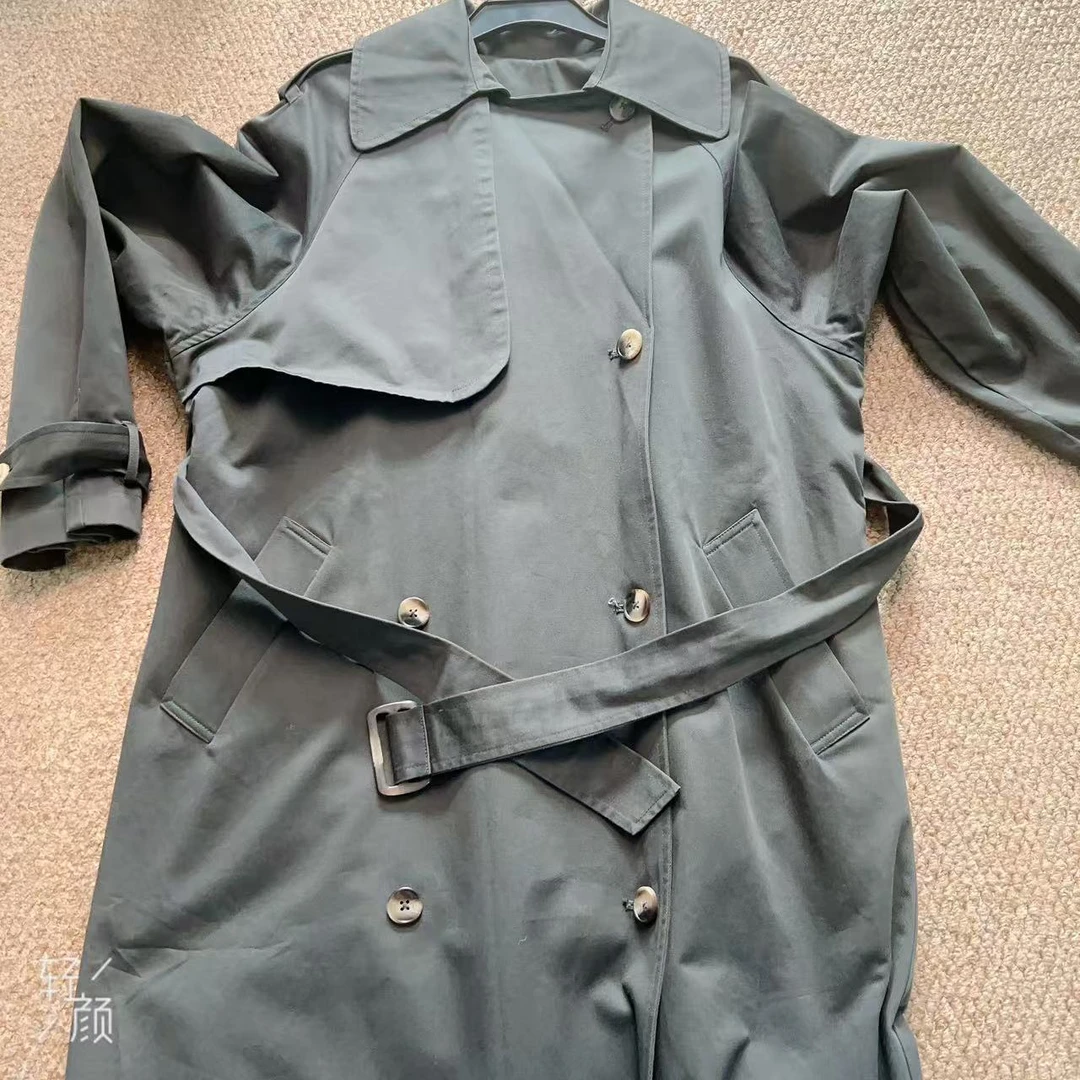 COLOR CILO 深灰色收腰风衣女 双排扣中长款通勤显瘦风衣外套