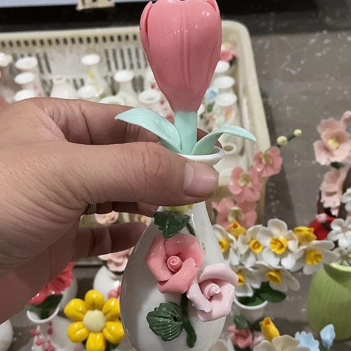 瓷片纯手工陶瓷花摆件瑕