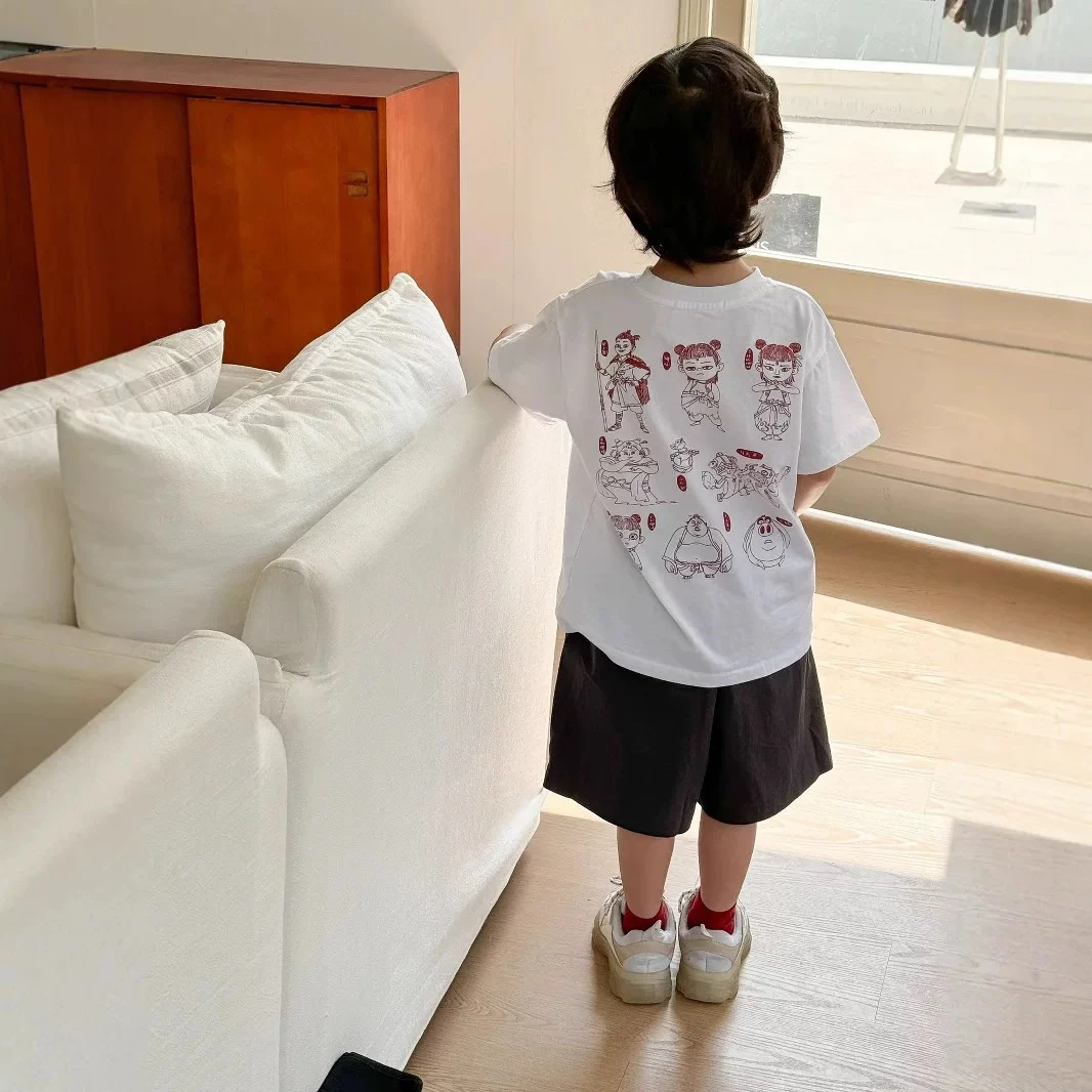 3719潮流时髦个性百搭休闲绘画夏季男女童短袖