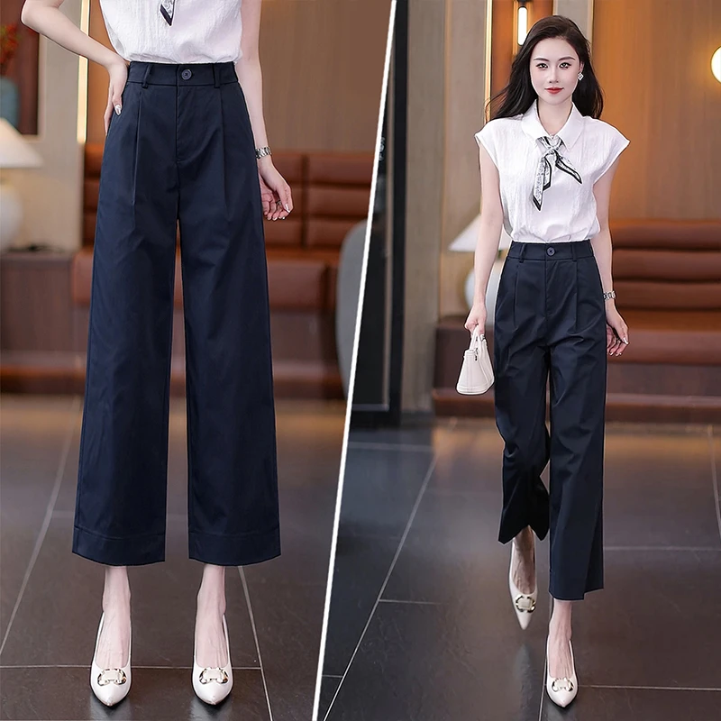 裤子高级感2025新款夏季九分阔腿哈伦裤女裤垂坠高级感百搭休闲裤