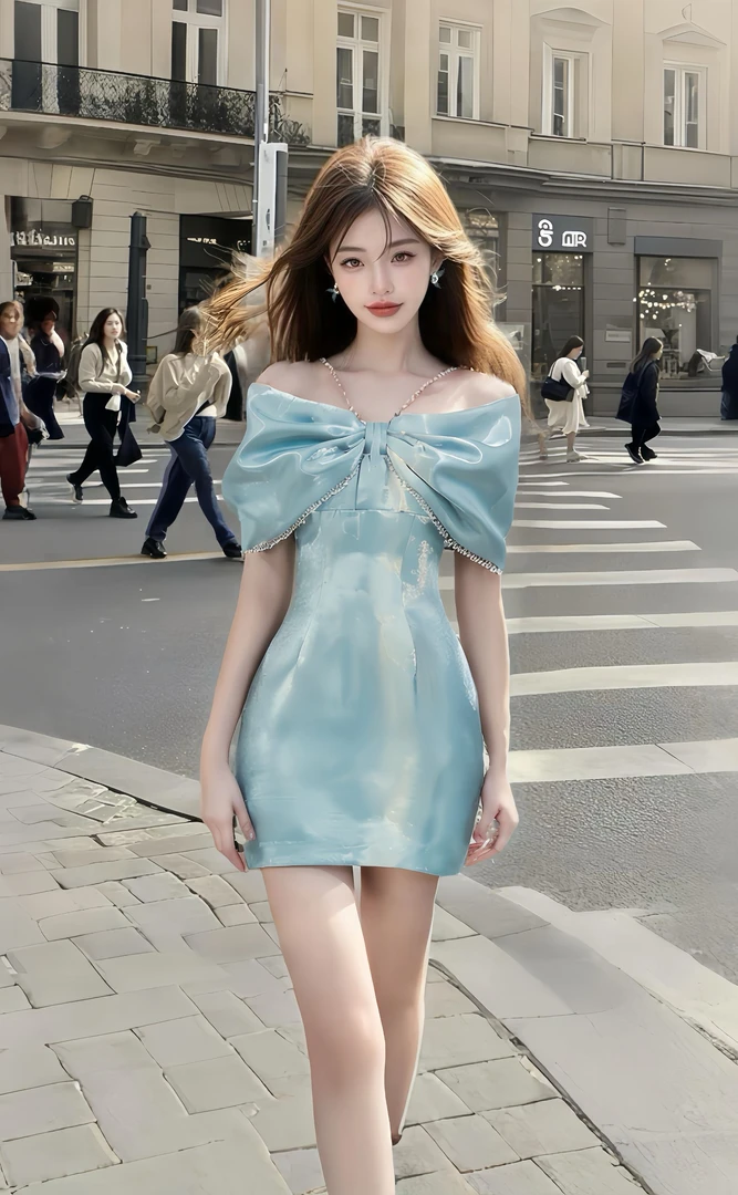 夏季新款一字肩吊带收腰包臀连衣裙女小众设计时尚高级氛围感裙子