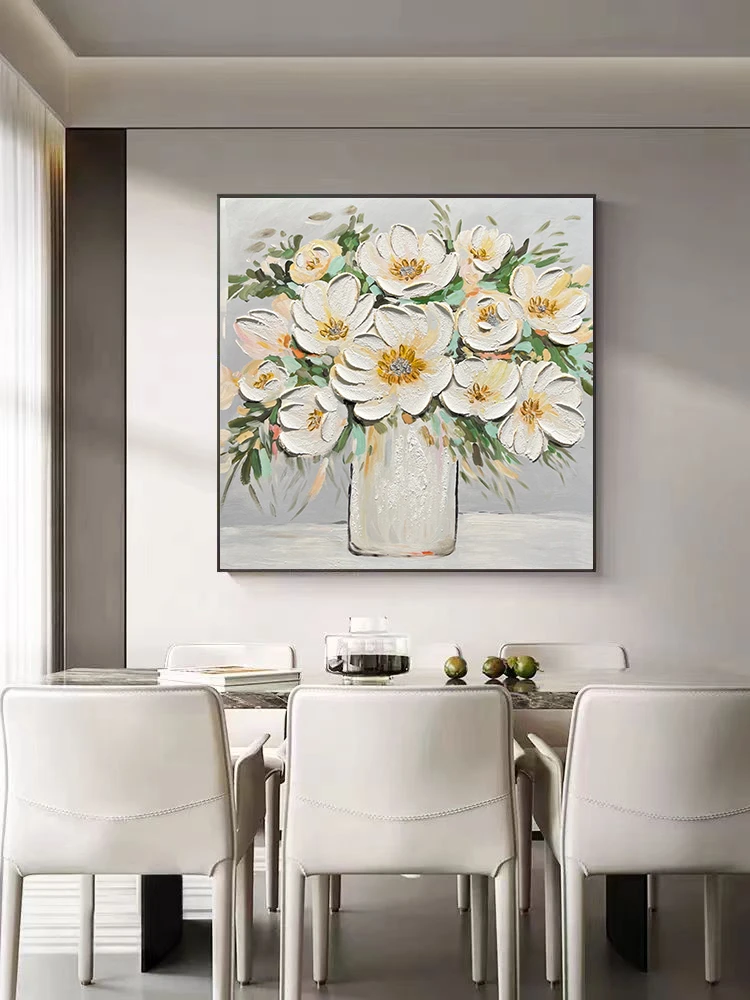 栀子花高级挂画餐厅沙发背景背景玄关卧室客厅2025餐厅画网红款