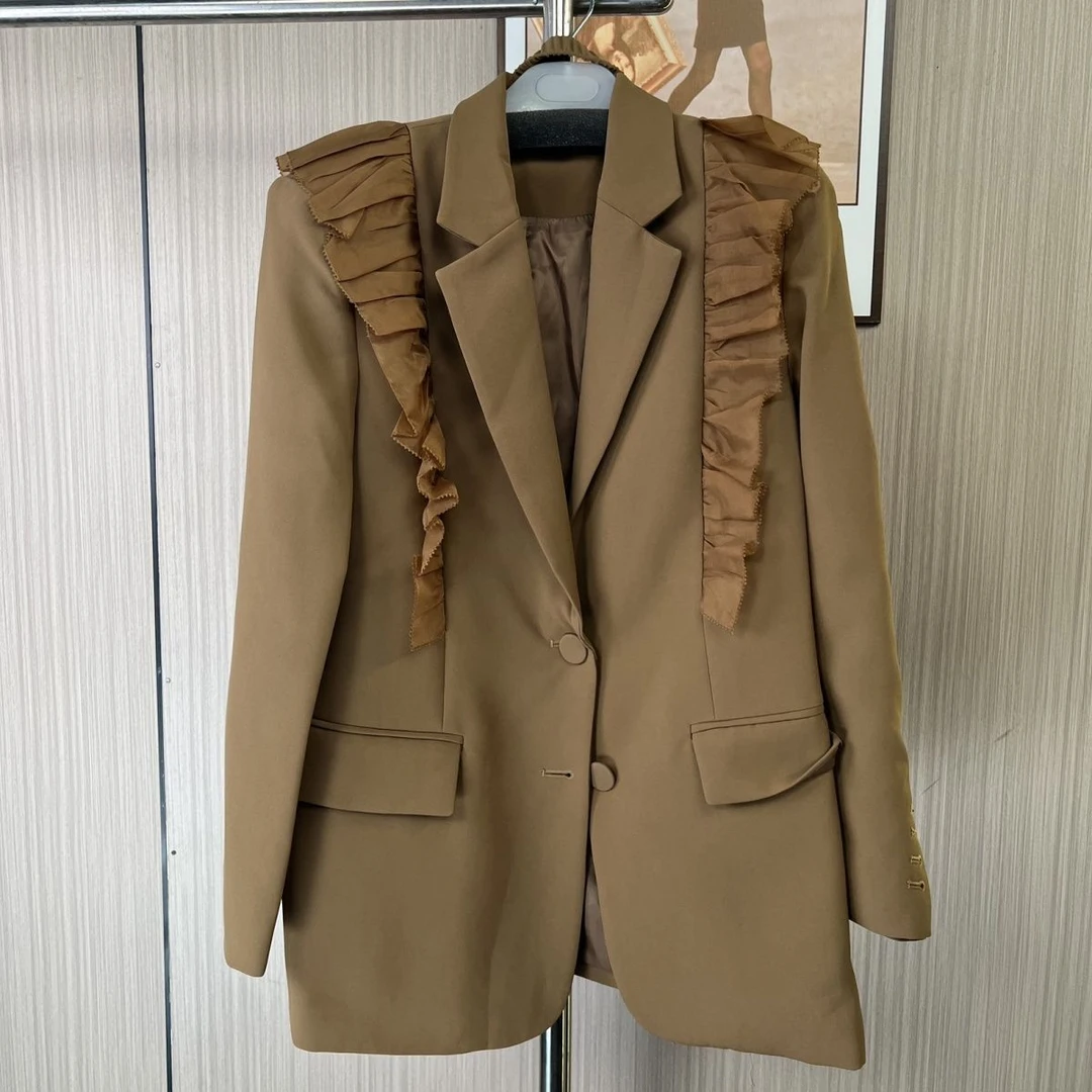 111-24南油女装西装宽松外套女装设计春秋新款拼接休闲气质西服