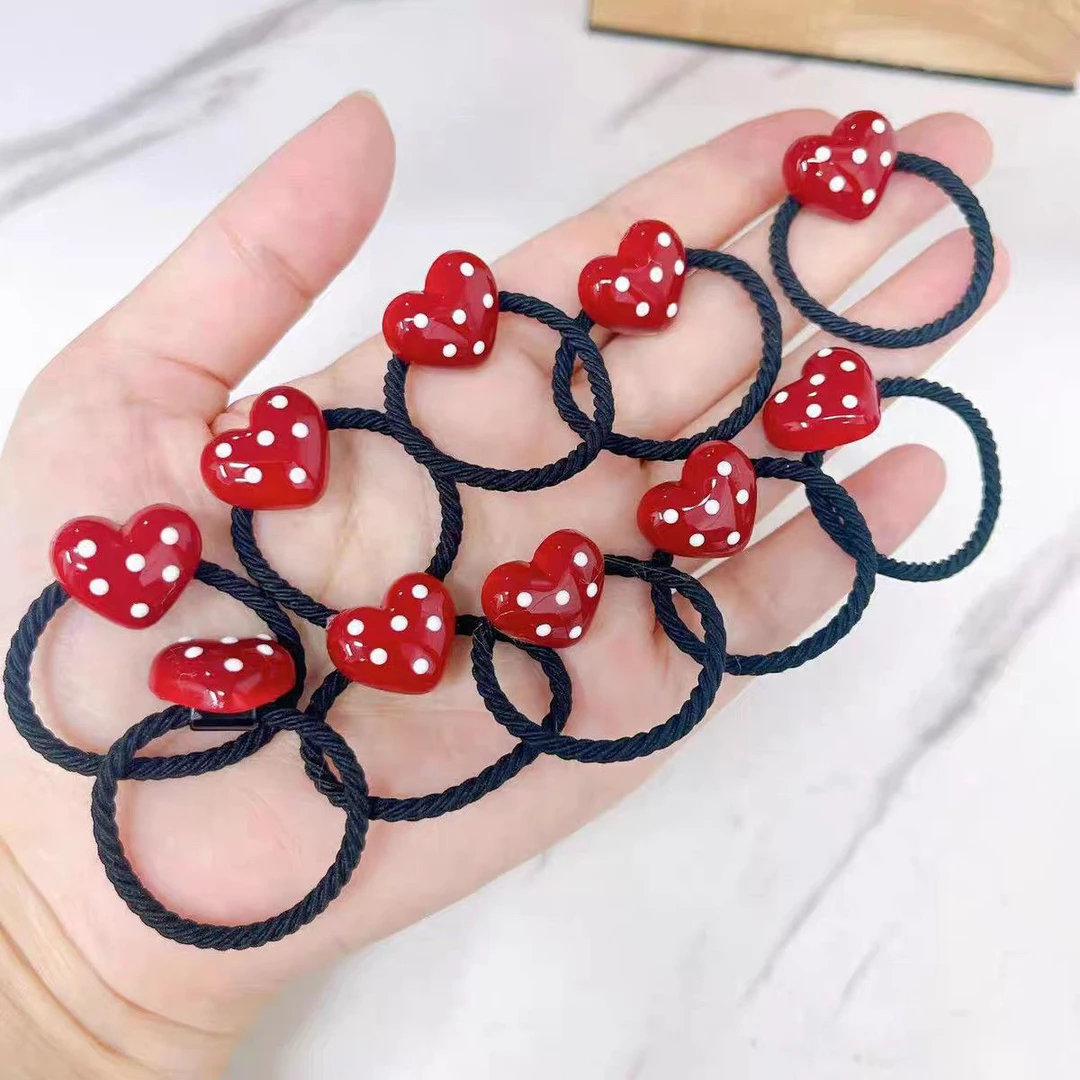 诗小诗新年安哥拉红色波点爱心发绳大发圈不缠发红色花朵星星头绳