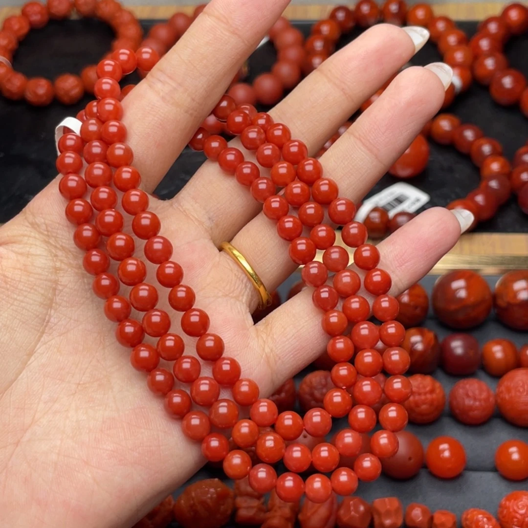 南红玛瑙未镶嵌手串Y6mm毕业收藏滴水洞锦红