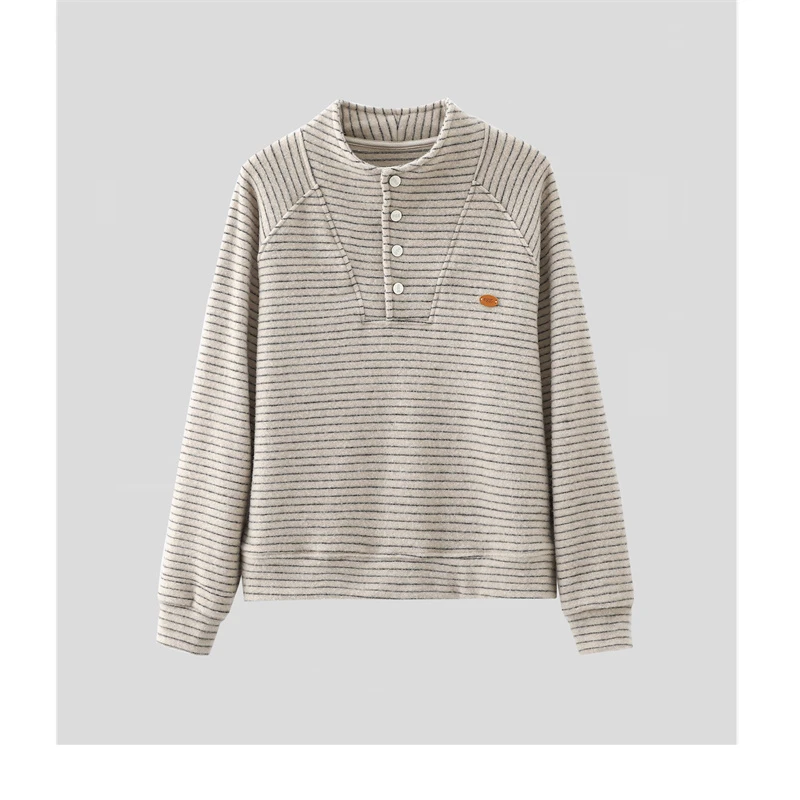 XUXU「百搭卫衣」2024加绒加厚冬季新款立领排扣条纹卫衣O-Q688